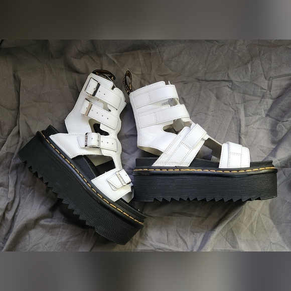 White Dr. Marten Leather Platform Giavanna Gladiator Sandals - Picture 2 of 6